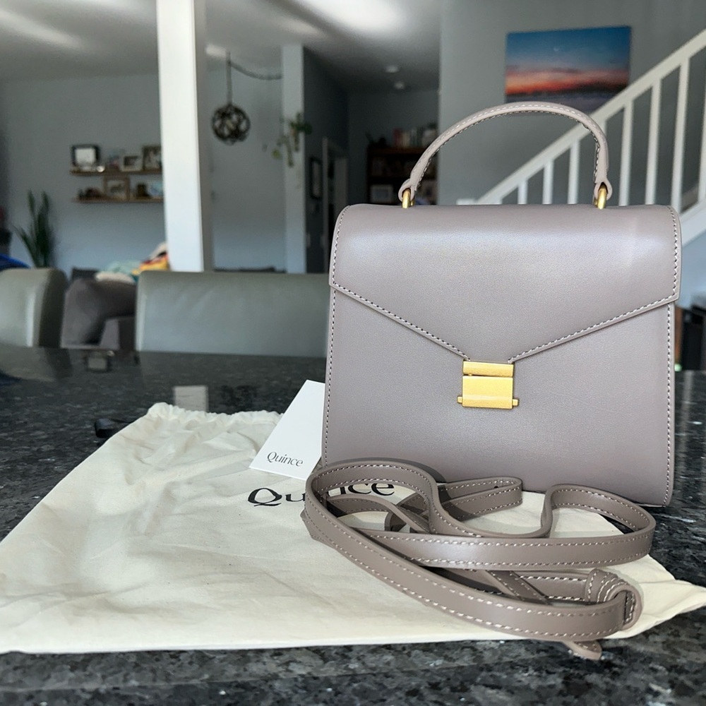 QUINCE Italian Leather Top Handle Crossbody Satchel NWT in mink - Picture 5 of 7